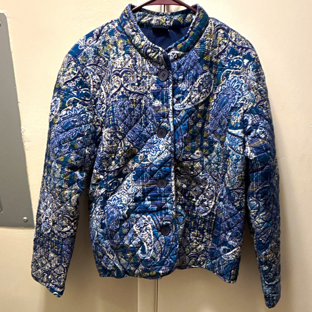Gloria Vanderbilt Women’s XL Blue Paisley Quilted Button Jacket